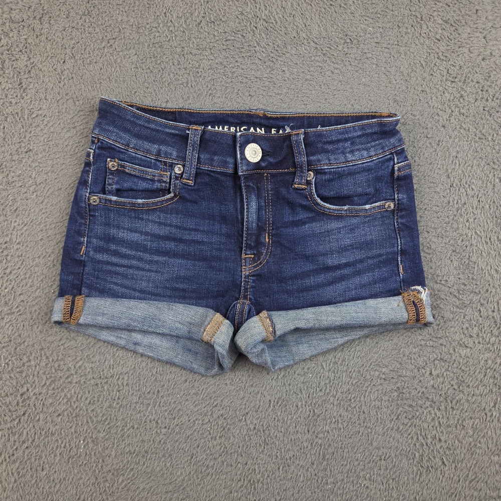 American Eagle Shortie Shorts Womens W24 L1.5 Blue Low Rise Stretch Cutoff Denim